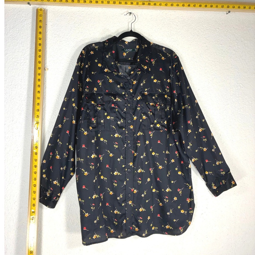 Lauren Ralph Lauren Black Floral Button Down - XL - Boho - Demure Classic